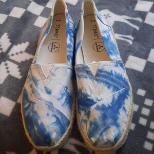 Toms Womens Classic Blue Tie Dye Alpargata Canvas Slip On Flats Size 10